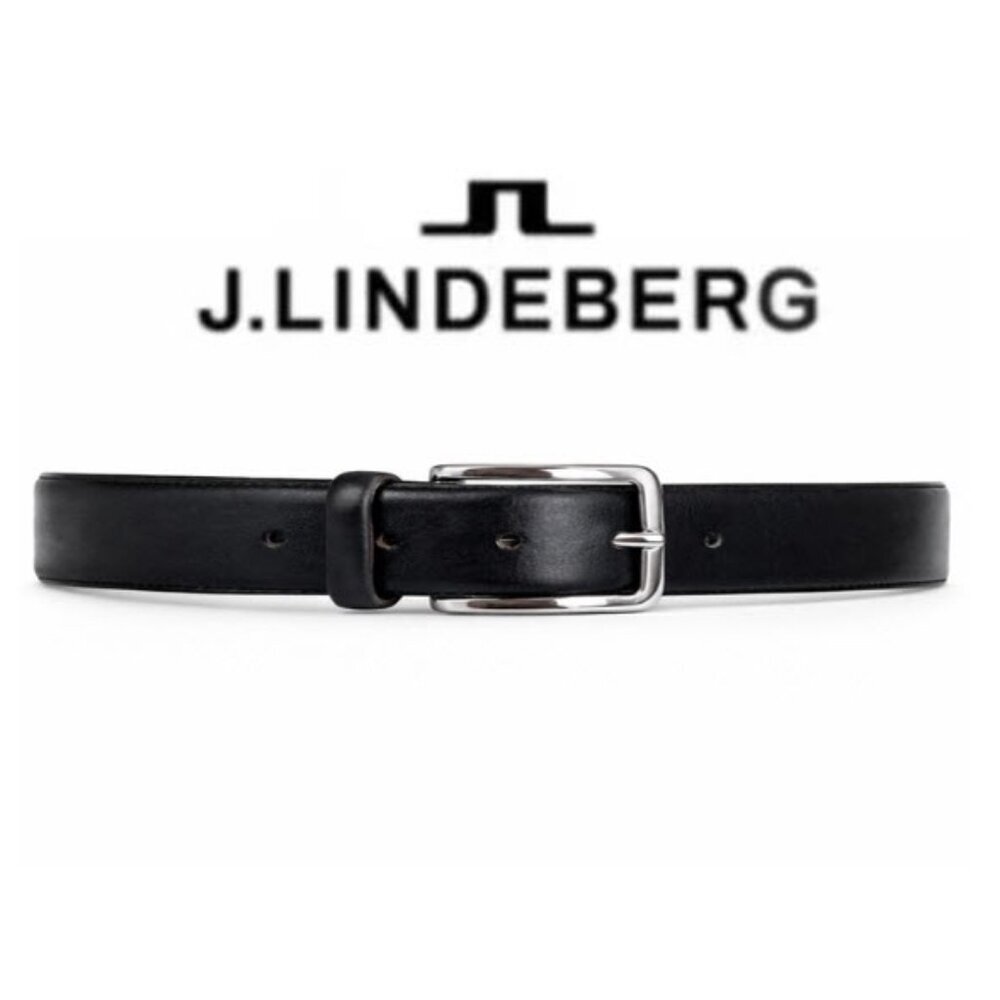 J.Lindeberg Black Leather Belt Minimalist Designer Dress Casual Belt 38-42